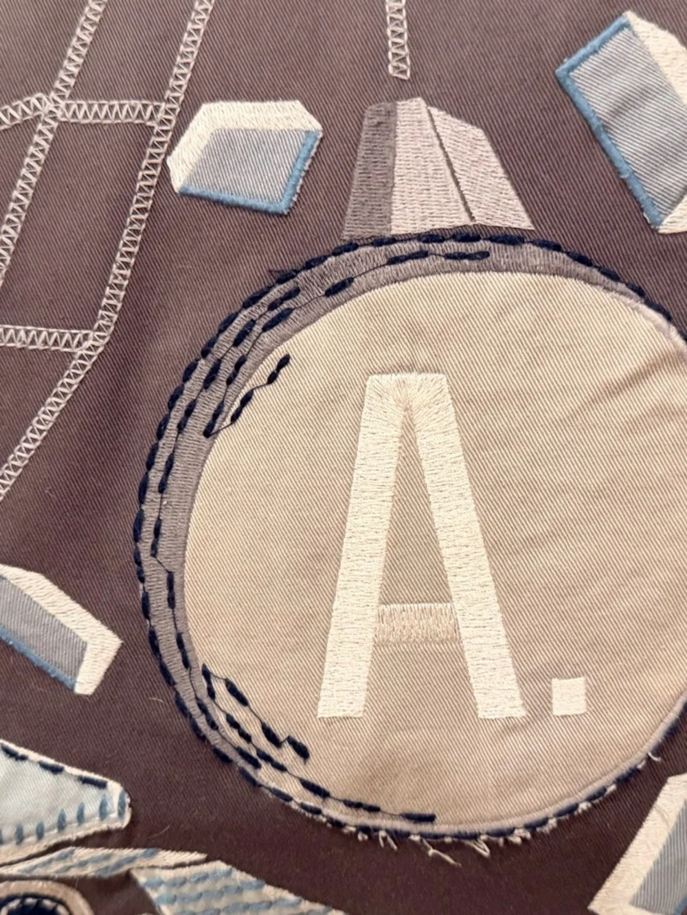 Pottery Barn Kids Construction Pillow 🔹Monogram A🔹Gray Blue Excavator